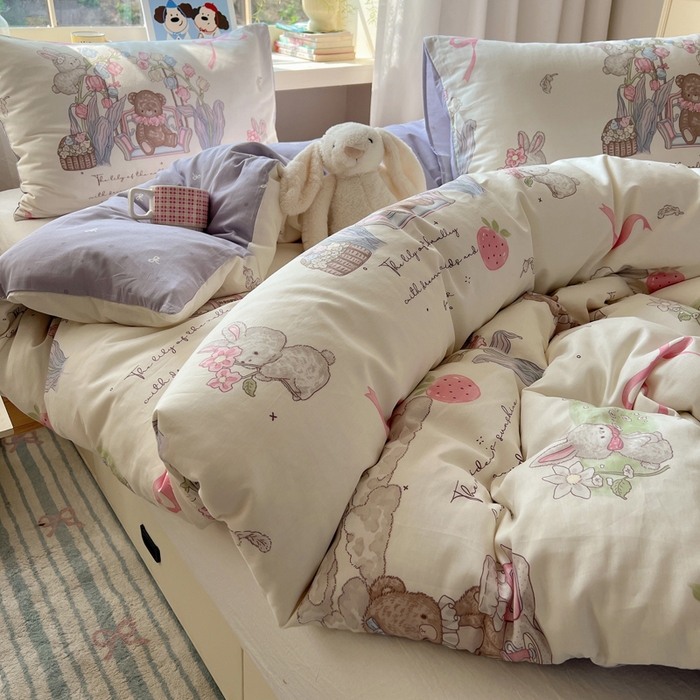 91家纺网 家纺一手货源 找家纺 六巷胡同 2025新款40s13070全棉纯棉卡通单品系列被套单件-单被套 秘境花园熊