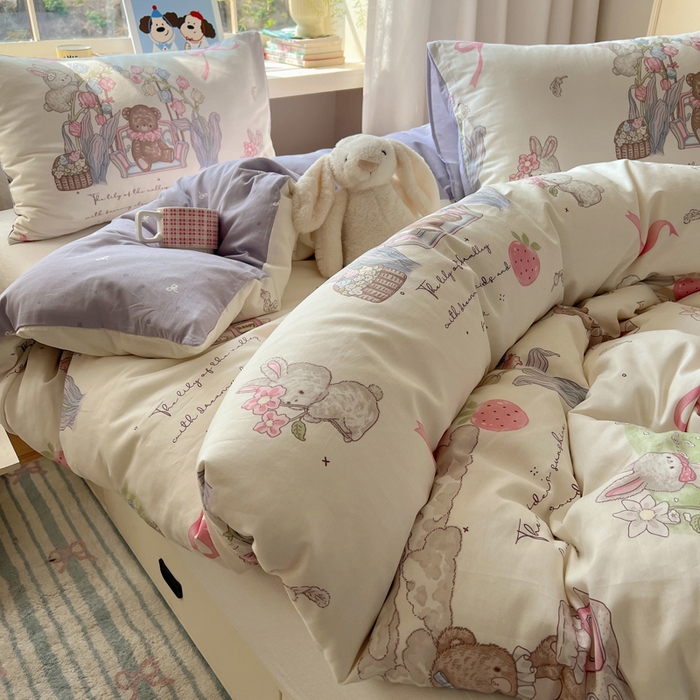91家纺网 家纺一手货源 找家纺 六巷胡同 2025新款40s13070全棉纯棉卡通单品系列被套单件-单被套 秘境花园熊