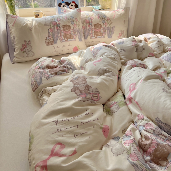 91家纺网 家纺一手货源 找家纺 六巷胡同 2025新款40s13070全棉纯棉卡通单品系列被套单件-单被套 秘境花园熊