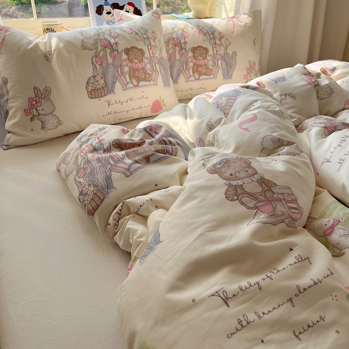 91家纺网 家纺一手货源 找家纺 六巷胡同 2025新款40s13070全棉纯棉卡通单品系列被套单件-单被套 秘境花园熊