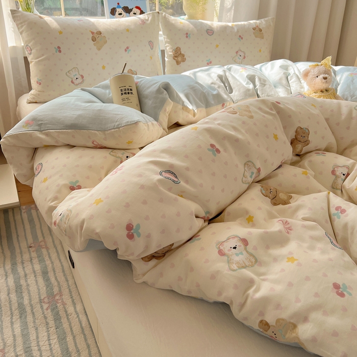 六巷胡同 2025新款40s13070全棉纯棉卡通单品系列被套单件-单被套 奶油甜心熊