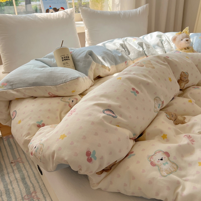 91家纺网 家纺一手货源 找家纺 六巷胡同 2025新款40s13070全棉纯棉卡通单品系列被套单件-单被套 奶油甜心熊