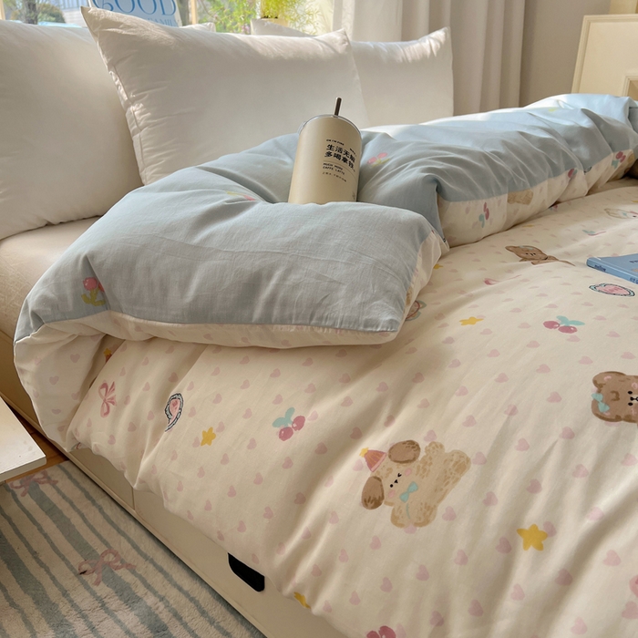 91家纺网 家纺一手货源 找家纺 六巷胡同 2025新款40s13070全棉纯棉卡通单品系列被套单件-单被套 奶油甜心熊