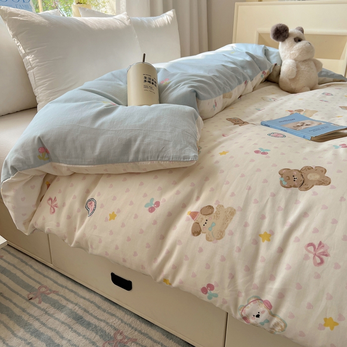 91家纺网 家纺一手货源 找家纺 六巷胡同 2025新款40s13070全棉纯棉卡通单品系列被套单件-单被套 奶油甜心熊