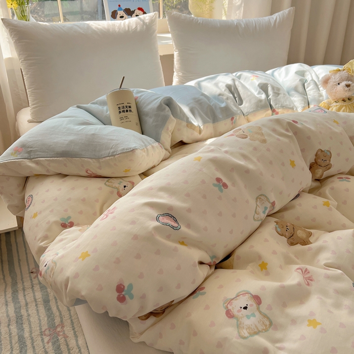 91家纺网 家纺一手货源 找家纺 六巷胡同 2025新款40s13070全棉纯棉卡通单品系列被套单件-单被套 奶油甜心熊