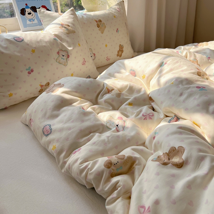 91家纺网 家纺一手货源 找家纺 六巷胡同 2025新款40s13070全棉纯棉卡通单品系列被套单件-单被套 奶油甜心熊
