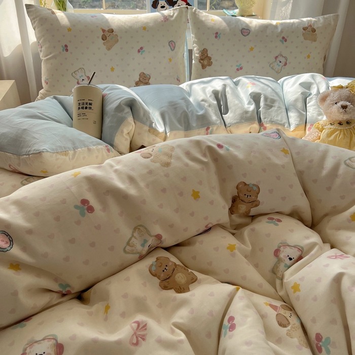 91家纺网 家纺一手货源 找家纺 六巷胡同 2025新款40s13070全棉纯棉卡通单品系列被套单件-单被套 奶油甜心熊