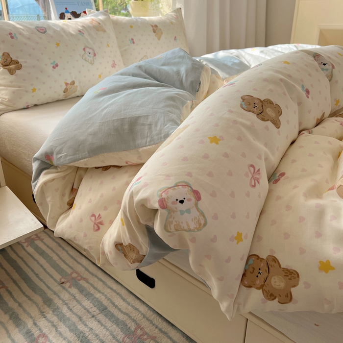 91家纺网 家纺一手货源 找家纺 六巷胡同 2025新款40s13070全棉纯棉卡通单品系列被套单件-单被套 奶油甜心熊