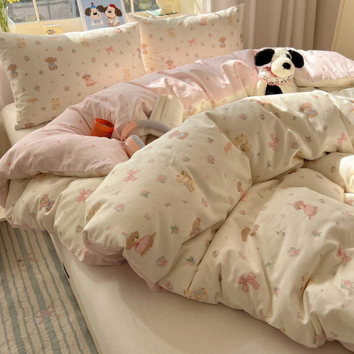 六巷胡同 2025新款40s13070全棉纯棉卡通单品系列被套单件-单被套 派对害羞狗