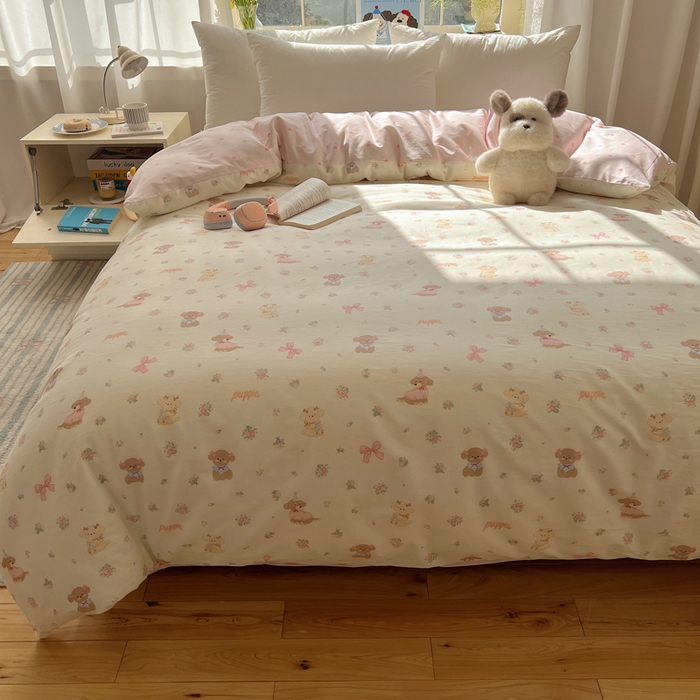 91家纺网 家纺一手货源 找家纺 六巷胡同 2025新款40s13070全棉纯棉卡通单品系列被套单件-单被套 派对害羞狗