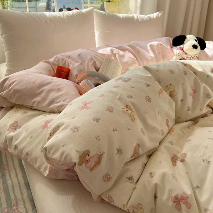 91家纺网 家纺一手货源 找家纺 六巷胡同 2025新款40s13070全棉纯棉卡通单品系列被套单件-单被套 派对害羞狗