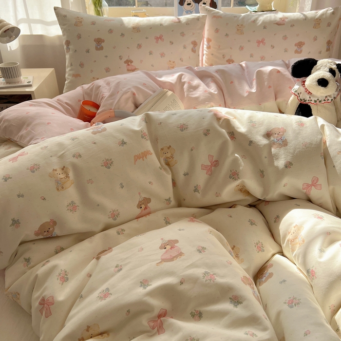 91家纺网 家纺一手货源 找家纺 六巷胡同 2025新款40s13070全棉纯棉卡通单品系列被套单件-单被套 派对害羞狗