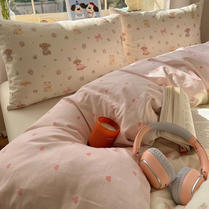 91家纺网 家纺一手货源 找家纺 六巷胡同 2025新款40s13070全棉纯棉卡通单品系列被套单件-单被套 派对害羞狗