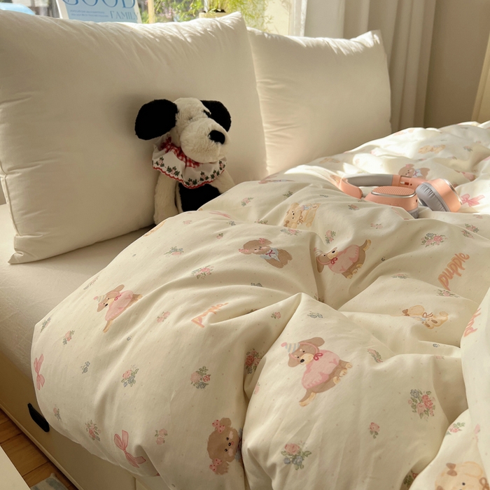 91家纺网 家纺一手货源 找家纺 六巷胡同 2025新款40s13070全棉纯棉卡通单品系列被套单件-单被套 派对害羞狗