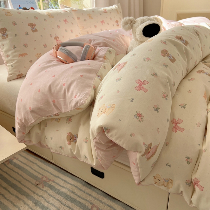 91家纺网 家纺一手货源 找家纺 六巷胡同 2025新款40s13070全棉纯棉卡通单品系列被套单件-单被套 派对害羞狗