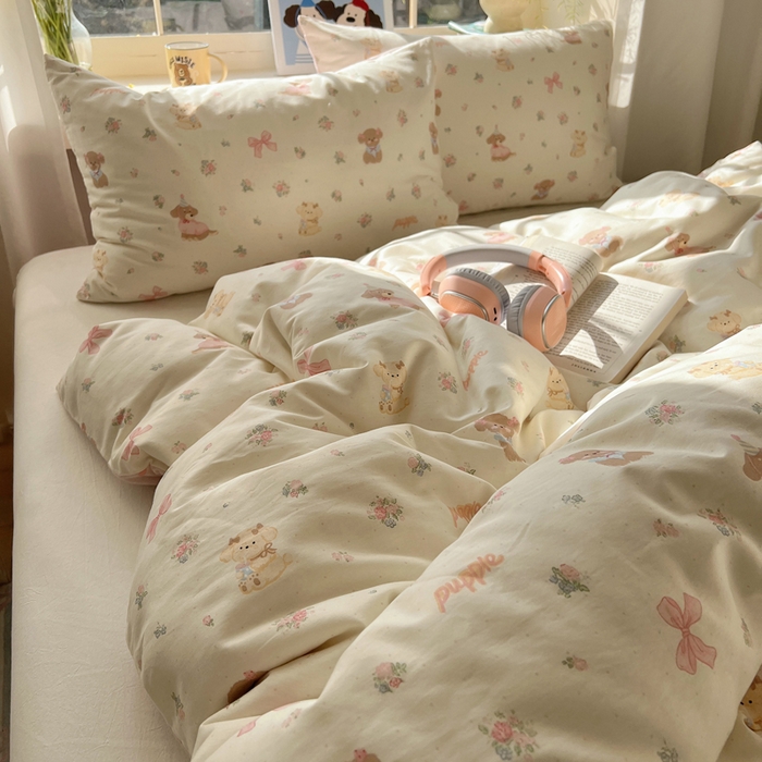 91家纺网 家纺一手货源 找家纺 六巷胡同 2025新款40s13070全棉纯棉卡通单品系列被套单件-单被套 派对害羞狗