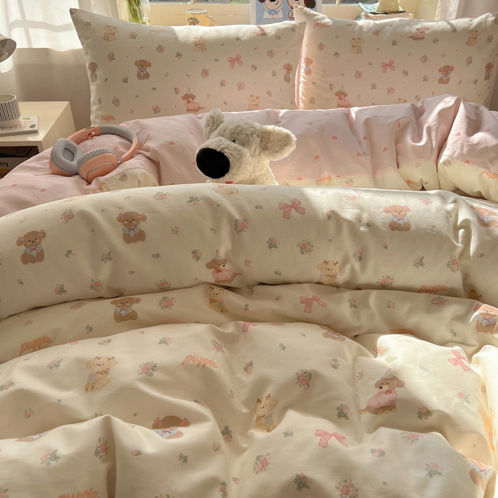 91家纺网 家纺一手货源 找家纺 六巷胡同 2025新款40s13070全棉纯棉卡通单品系列被套单件-单被套 派对害羞狗