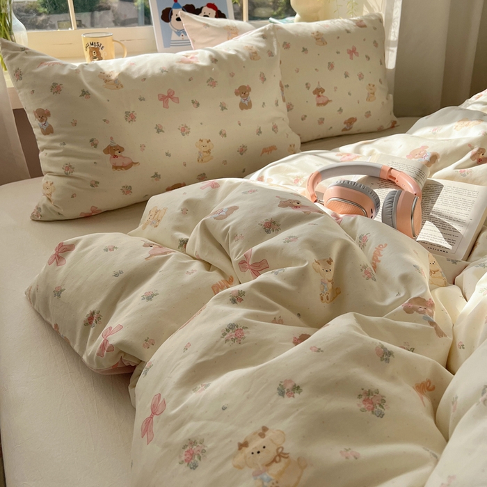 91家纺网 家纺一手货源 找家纺 六巷胡同 2025新款40s13070全棉纯棉卡通单品系列被套单件-单被套 派对害羞狗