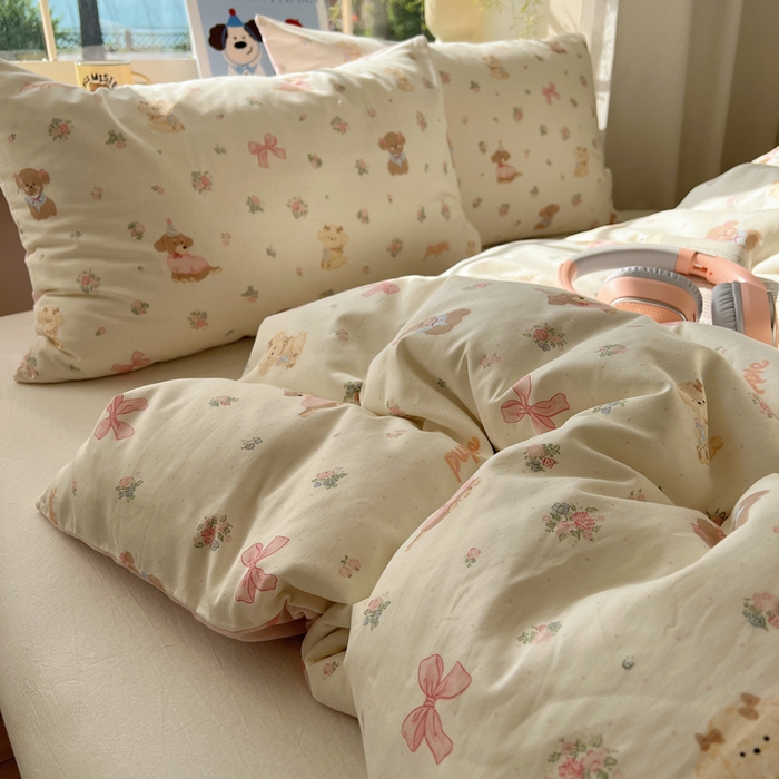 91家纺网 家纺一手货源 找家纺 六巷胡同 2025新款40s13070全棉纯棉卡通单品系列被套单件-单被套 派对害羞狗