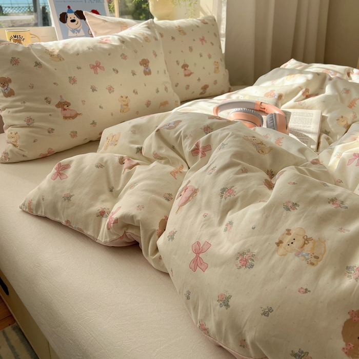 91家纺网 家纺一手货源 找家纺 六巷胡同 2025新款40s13070全棉纯棉卡通单品系列被套单件-单被套 派对害羞狗