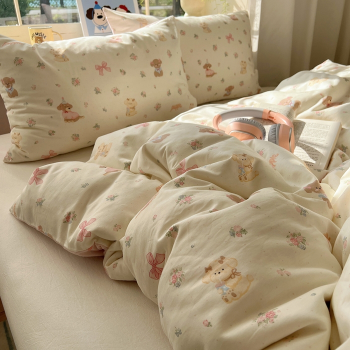 91家纺网 家纺一手货源 找家纺 六巷胡同 2025新款40s13070全棉纯棉卡通单品系列被套单件-单被套 派对害羞狗