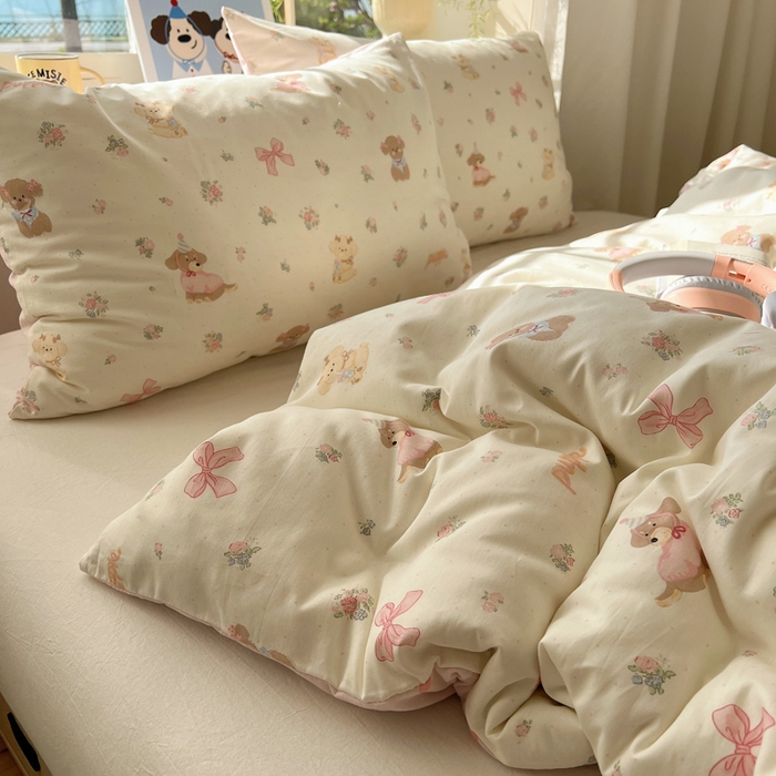 91家纺网 家纺一手货源 找家纺 六巷胡同 2025新款40s13070全棉纯棉卡通单品系列被套单件-单被套 派对害羞狗
