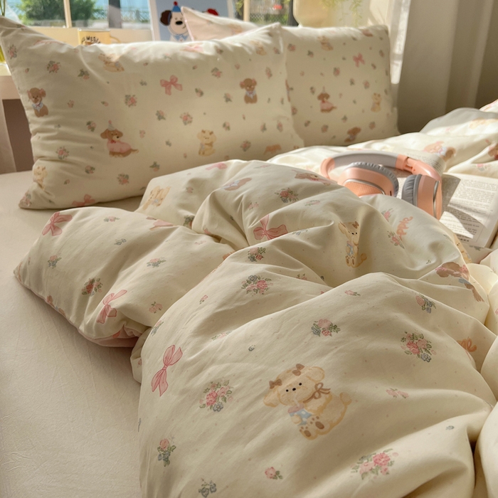 91家纺网 家纺一手货源 找家纺 六巷胡同 2025新款40s13070全棉纯棉卡通单品系列被套单件-单被套 派对害羞狗