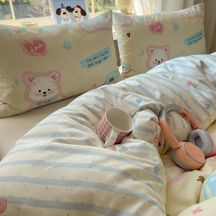91家纺网 家纺一手货源 找家纺 六巷胡同 2025新款40s13070全棉纯棉卡通单品系列被套单件-单被套 泡芙萌趣狗