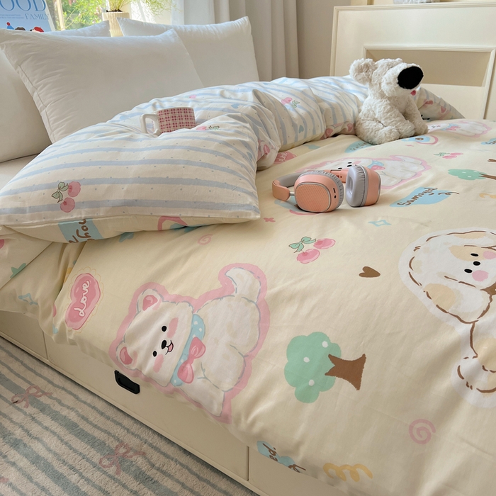 91家纺网 家纺一手货源 找家纺 六巷胡同 2025新款40s13070全棉纯棉卡通单品系列被套单件-单被套 泡芙萌趣狗