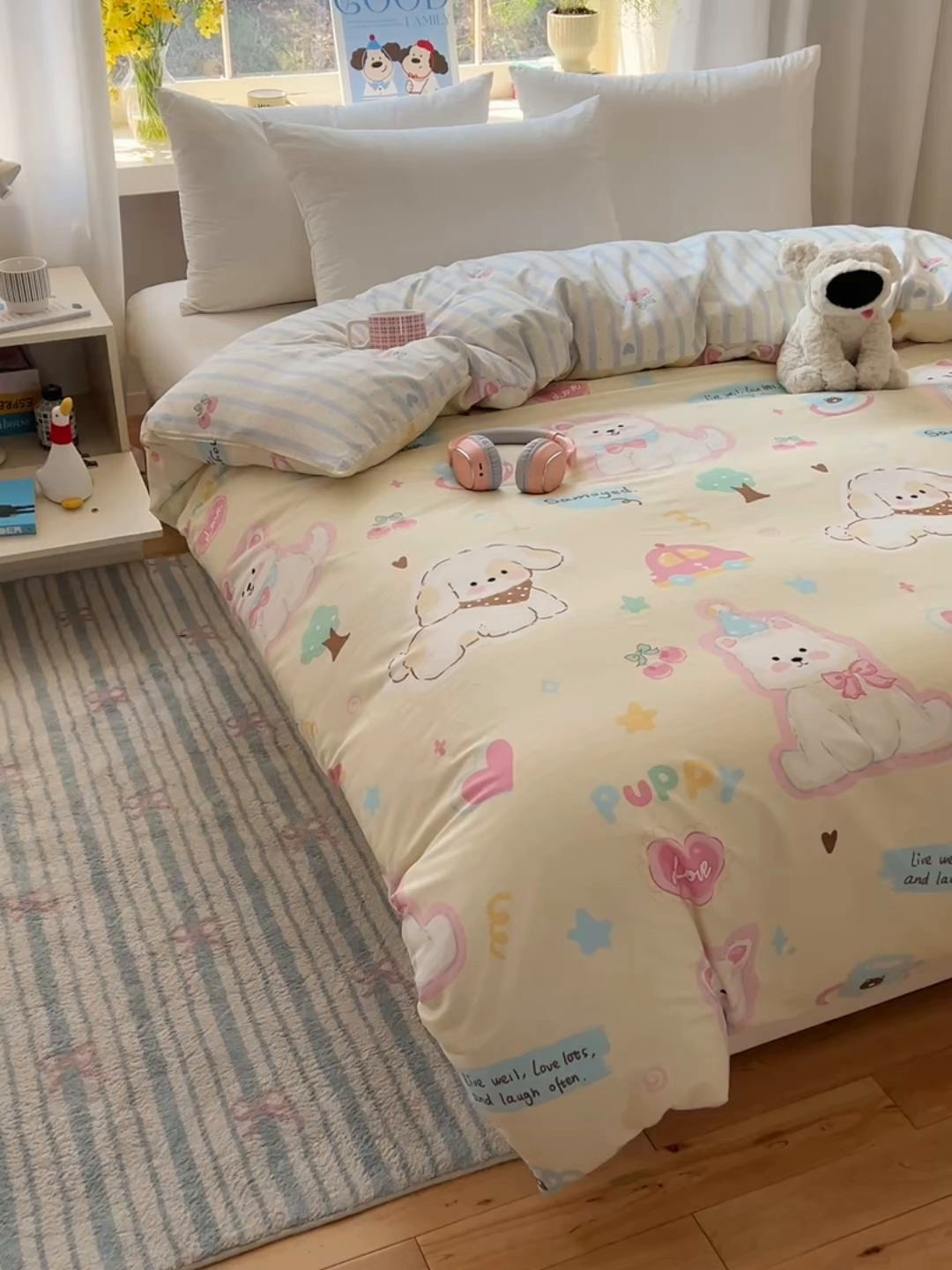 91家纺网 家纺一手货源 找家纺 六巷胡同 2025新款40s13070全棉纯棉卡通单品系列被套单件-单被套 泡芙萌趣狗