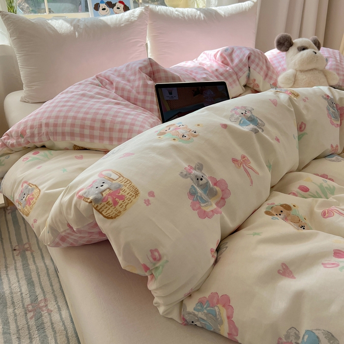 91家纺网 家纺一手货源 找家纺 六巷胡同 2025新款40s13070全棉纯棉卡通单品系列被套单件-单被套 郁金香狗狗