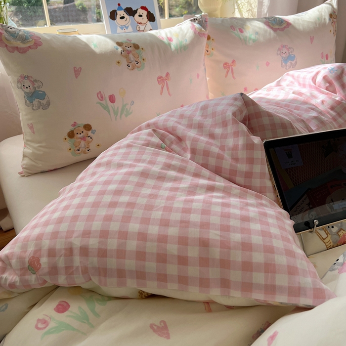 91家纺网 家纺一手货源 找家纺 六巷胡同 2025新款40s13070全棉纯棉卡通单品系列被套单件-单被套 郁金香狗狗