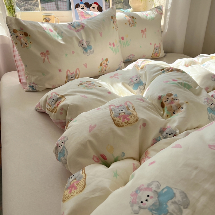 91家纺网 家纺一手货源 找家纺 六巷胡同 2025新款40s13070全棉纯棉卡通单品系列被套单件-单被套 郁金香狗狗