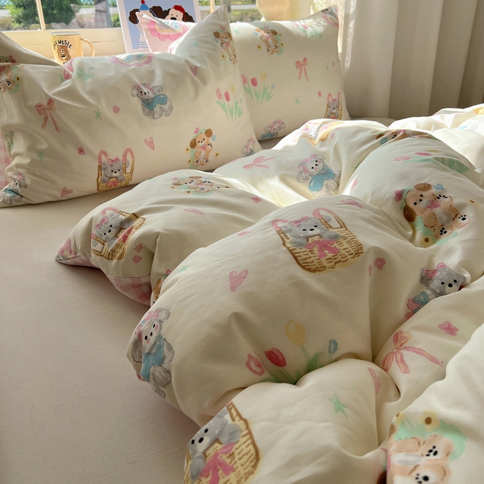 91家纺网 家纺一手货源 找家纺 六巷胡同 2025新款40s13070全棉纯棉卡通单品系列被套单件-单被套 郁金香狗狗