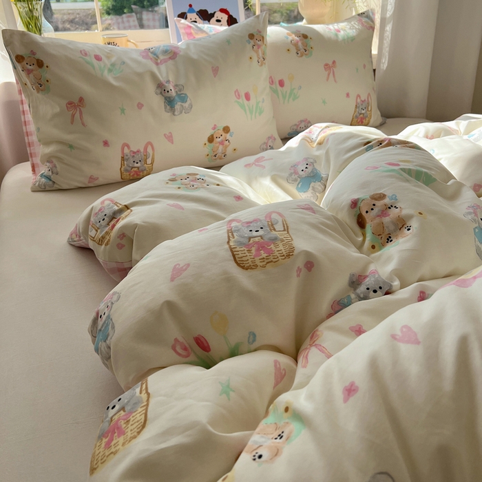 91家纺网 家纺一手货源 找家纺 六巷胡同 2025新款40s13070全棉纯棉卡通单品系列被套单件-单被套 郁金香狗狗