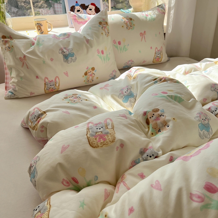 91家纺网 家纺一手货源 找家纺 六巷胡同 2025新款40s13070全棉纯棉卡通单品系列被套单件-单被套 郁金香狗狗