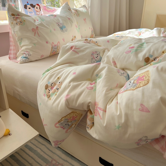 91家纺网 家纺一手货源 找家纺 六巷胡同 2025新款40s13070全棉纯棉卡通单品系列被套单件-单被套 郁金香狗狗