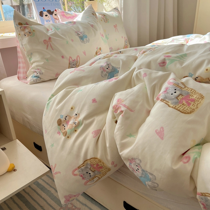 91家纺网 家纺一手货源 找家纺 六巷胡同 2025新款40s13070全棉纯棉卡通单品系列被套单件-单被套 郁金香狗狗