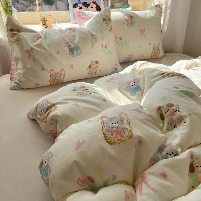 91家纺网 家纺一手货源 找家纺 六巷胡同 2025新款40s13070全棉纯棉卡通单品系列被套单件-单被套 郁金香狗狗