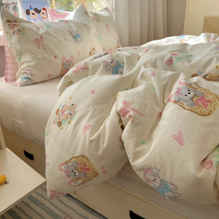 91家纺网 家纺一手货源 找家纺 六巷胡同 2025新款40s13070全棉纯棉卡通单品系列被套单件-单被套 郁金香狗狗