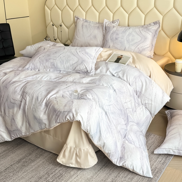 91家纺网 家纺一手货源 找家纺 优纤家纺 2025新款水洗真丝四件套 高定风华