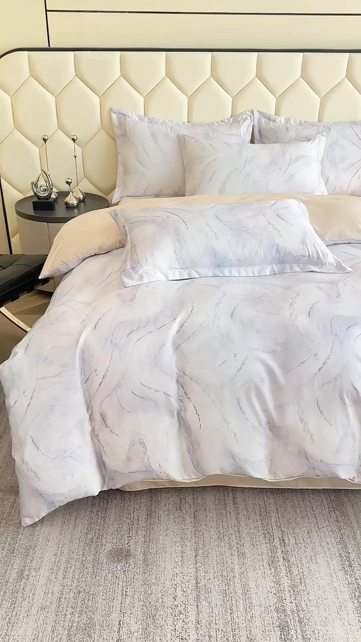 91家纺网 家纺一手货源 找家纺 优纤家纺 2025新款水洗真丝四件套 高定风华