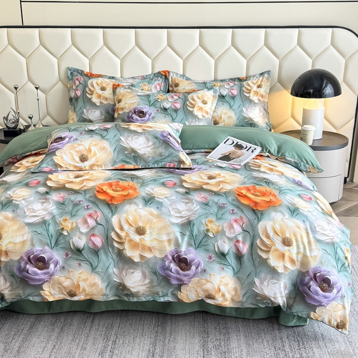 91家纺网 家纺一手货源 找家纺 优纤家纺 2025新款水洗真丝四件套 花间时光