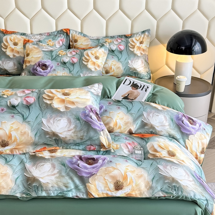 91家纺网 家纺一手货源 找家纺 优纤家纺 2025新款水洗真丝四件套 花间时光