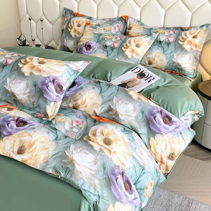 91家纺网 家纺一手货源 找家纺 优纤家纺 2025新款水洗真丝四件套 花间时光