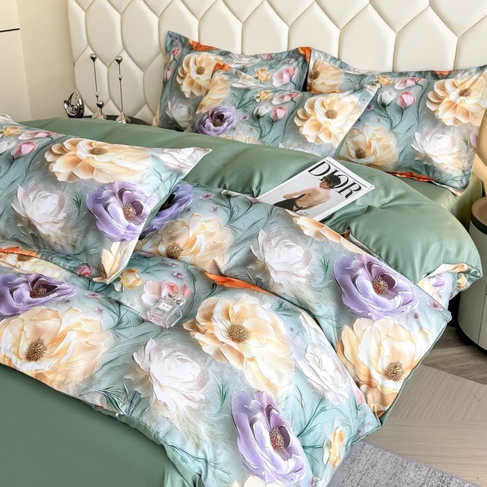 91家纺网 家纺一手货源 找家纺 优纤家纺 2025新款水洗真丝四件套 花间时光