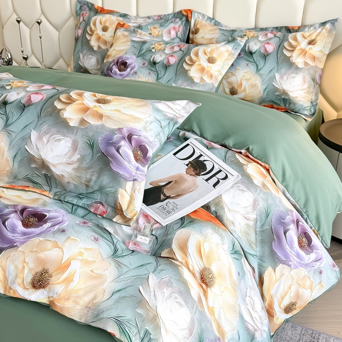 91家纺网 家纺一手货源 找家纺 优纤家纺 2025新款水洗真丝四件套 花间时光