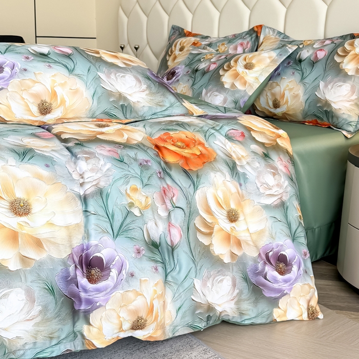 91家纺网 家纺一手货源 找家纺 优纤家纺 2025新款水洗真丝四件套 花间时光