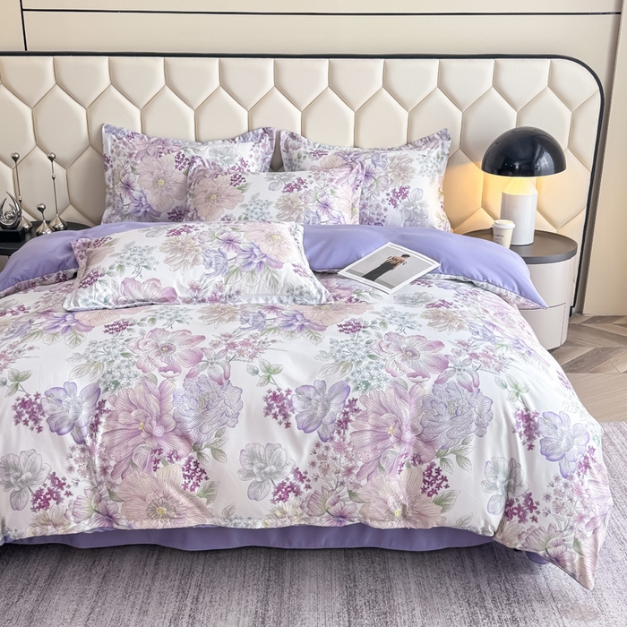 91家纺网 家纺一手货源 找家纺 优纤家纺 2025新款水洗真丝四件套 九重紫