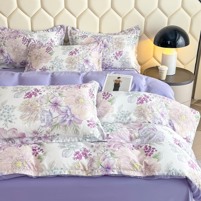 91家纺网 家纺一手货源 找家纺 优纤家纺 2025新款水洗真丝四件套 九重紫